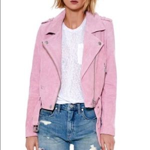 Bubblegum Pink Suede Moto Jacket